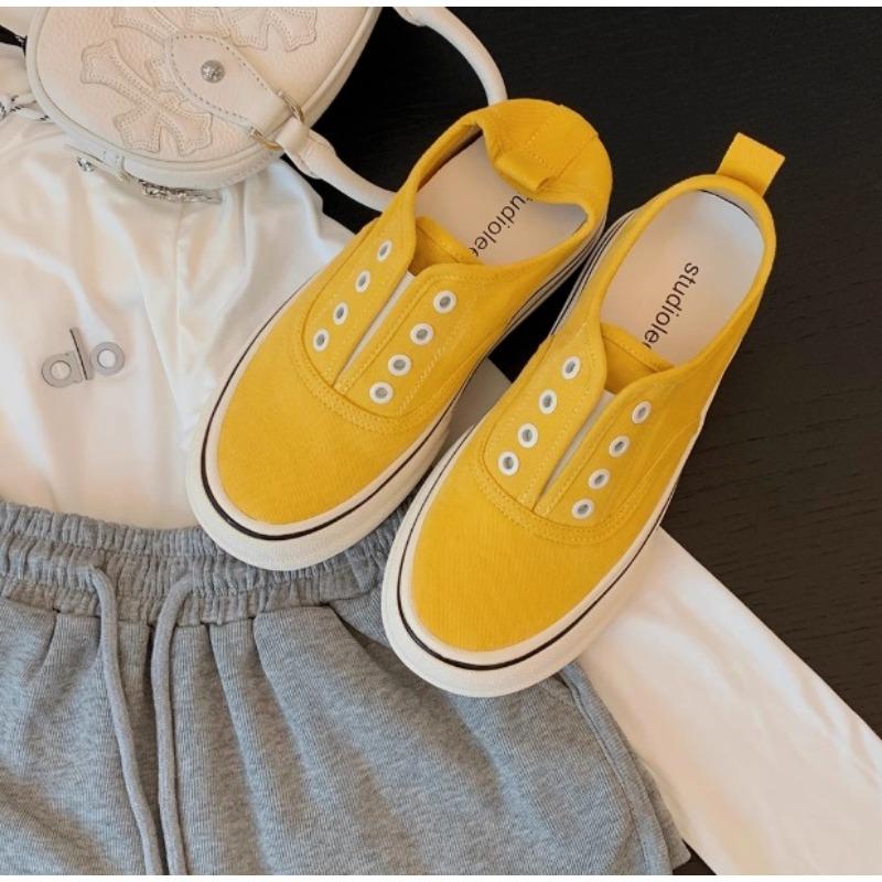 Advanced Sense~ Height Increase 7cm Lazy Without Shoelaces Round Head Thick Sole One Pedal Casual Board Shoes Women's Canvas Shoes