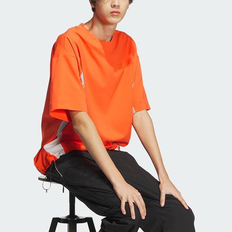Adidas Future Style Short Sleeve T-Shirt With Brand Logo Color Block Men Tops Half-Shock-Orange JI9907