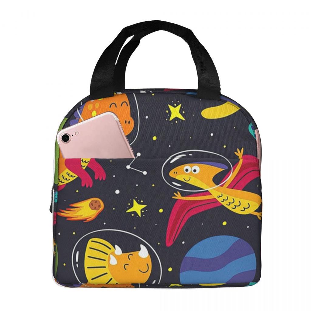 Cartoon Dinosaurs In Space Insulated Lunch Bag for Women Office Cooler Thermal Food Box Tote Leakproof Lunch Boxes Container