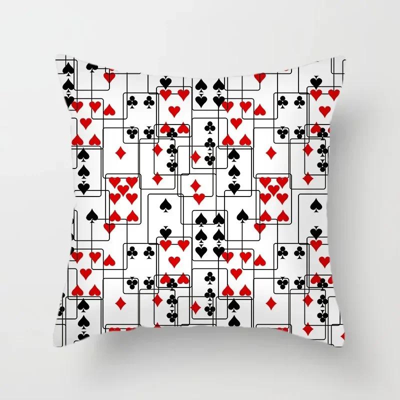 Luxury Home Decoration Pillowcase Props Hearts Square Black Heart Poker Pattern Office Sofa Car Cushion Cover
