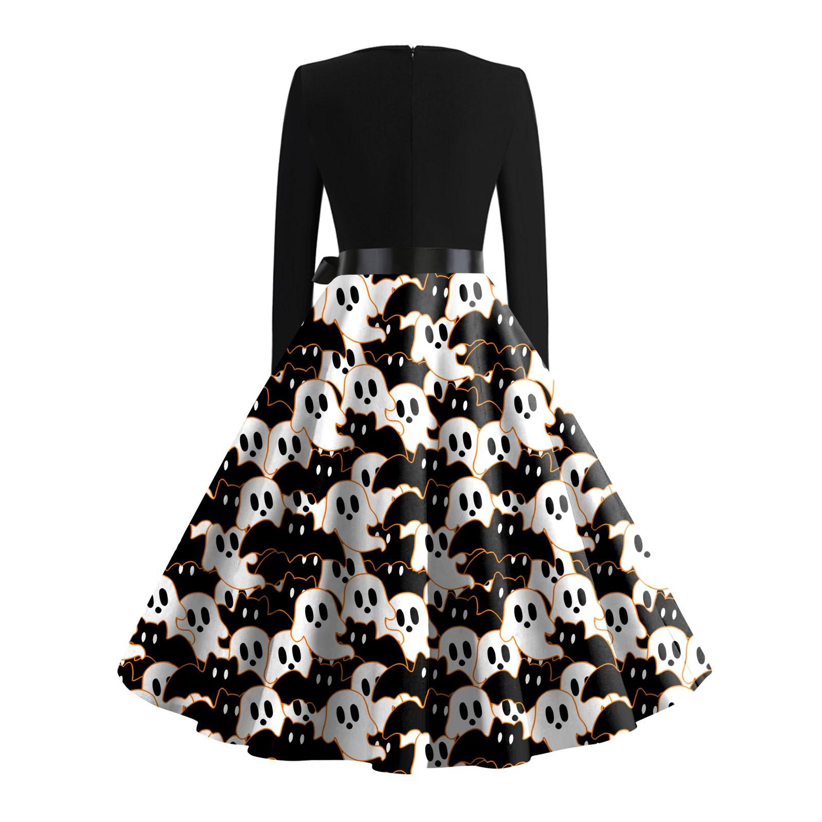 Женское повседневное модное винтажное платье с длинным рукавом и принтом на Хэллоуин — фото 4