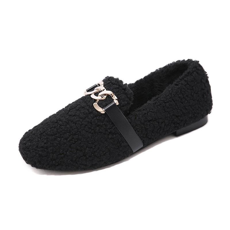 

Women s Shoes 2026 Slip on Women s Flats Fashion Metal Decoration Daily Flats Women Hot Sale Plus Size Short Plush Flat Shoes 35 чёрный