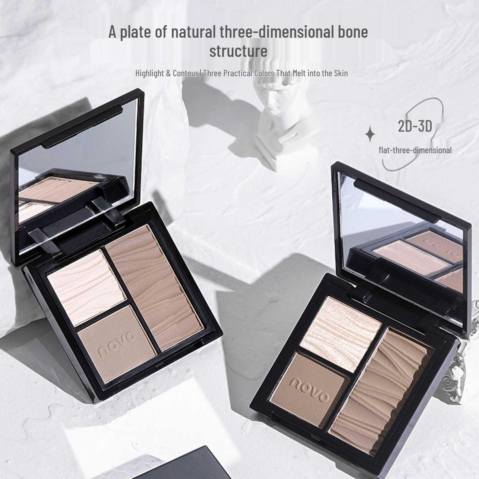 

Novo Three-Color Contour Palette with Highlighter & Under-Eye Brightener for Face Sculpting & Nose Shadow 2# Apricot Face Peach Cheek