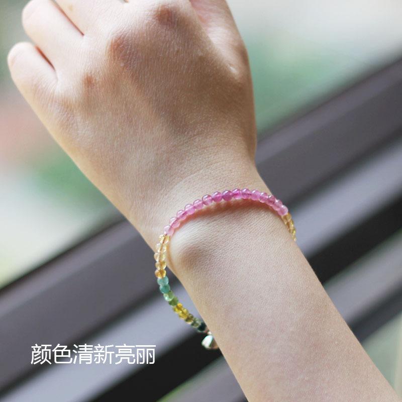Natural Tourmaline Bracelet for Women, Tourmaline Rainbow Bracelet with Small Beads In Gradient Colors and Pure Silver Small Lotus Beads Factory