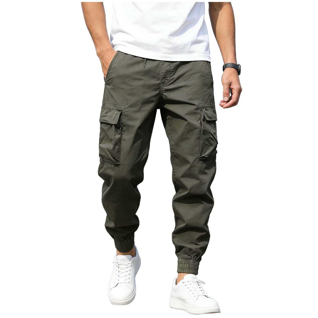 Men Loose Fit Elastic Waist Hiking Work Cargo Joggers For Outdoor Camping Fishing Multi Pocket