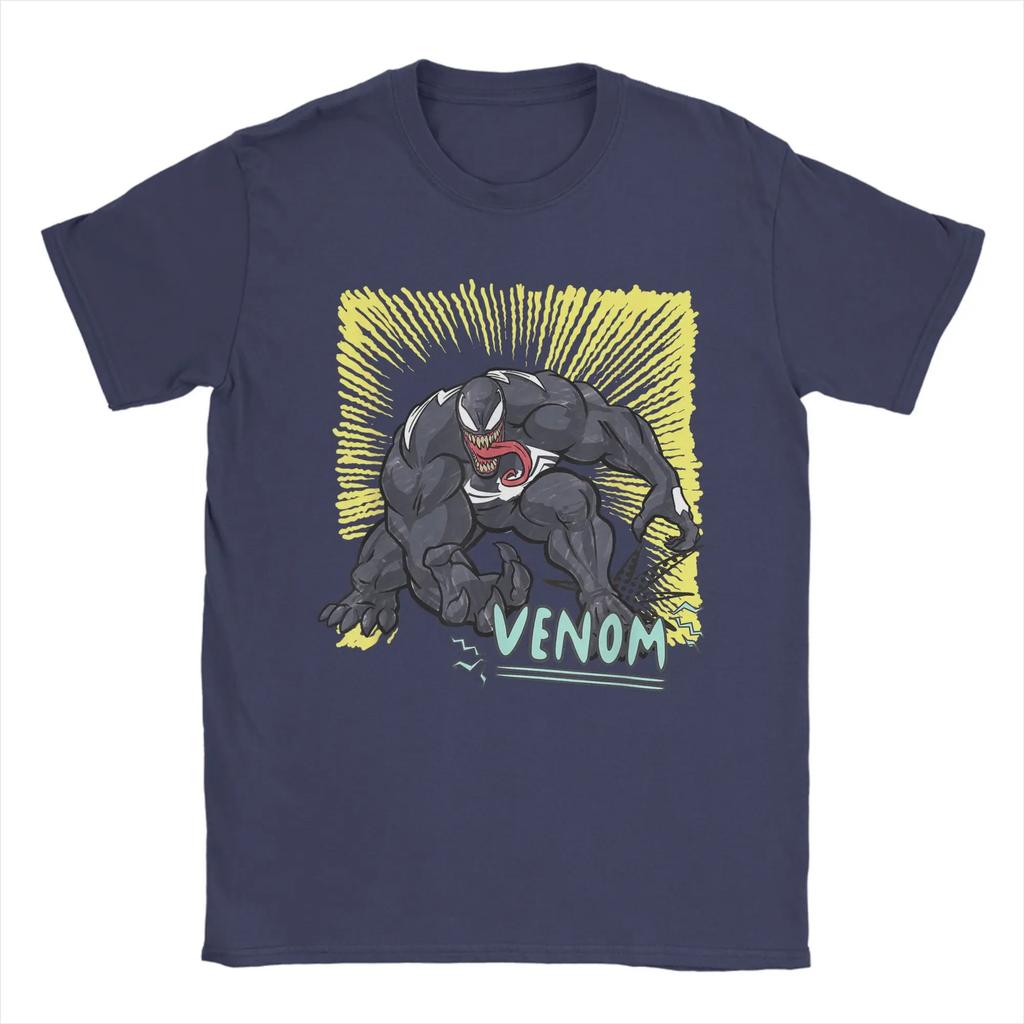 Genuine Authorized Venom Graphic Pen Colorful Vintage Print T-Shirt Men's Short Sleeve Relaxed TopLoose Plus Size Top