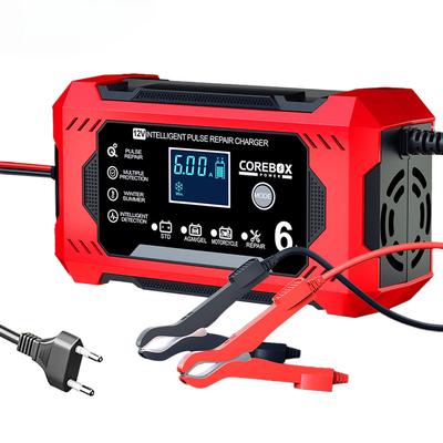 12V 6A Full Automatic Car Battery Charger Car and Motorcycle Battery Charging Device Lead-acid Battery Smart Repair LCD Display