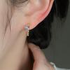 Delicate and small blue opal stud earrings for women, silver needle temperament zircon earrings C ring earrings.
