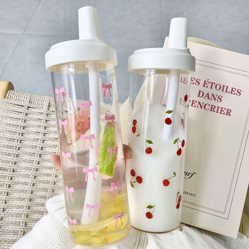 Portable 500ml Straw Cup Plastic Large Capacity Cup With Lid Straw Bowknot Plastic Cups Bubble Tea Coffee
