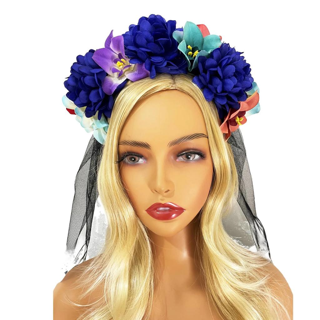 2024 Halloween Simulation Colorful Peony Flower Headband Fairy Butterfly Mexican Wreath Crown Cosplay Party Costume Day Dead