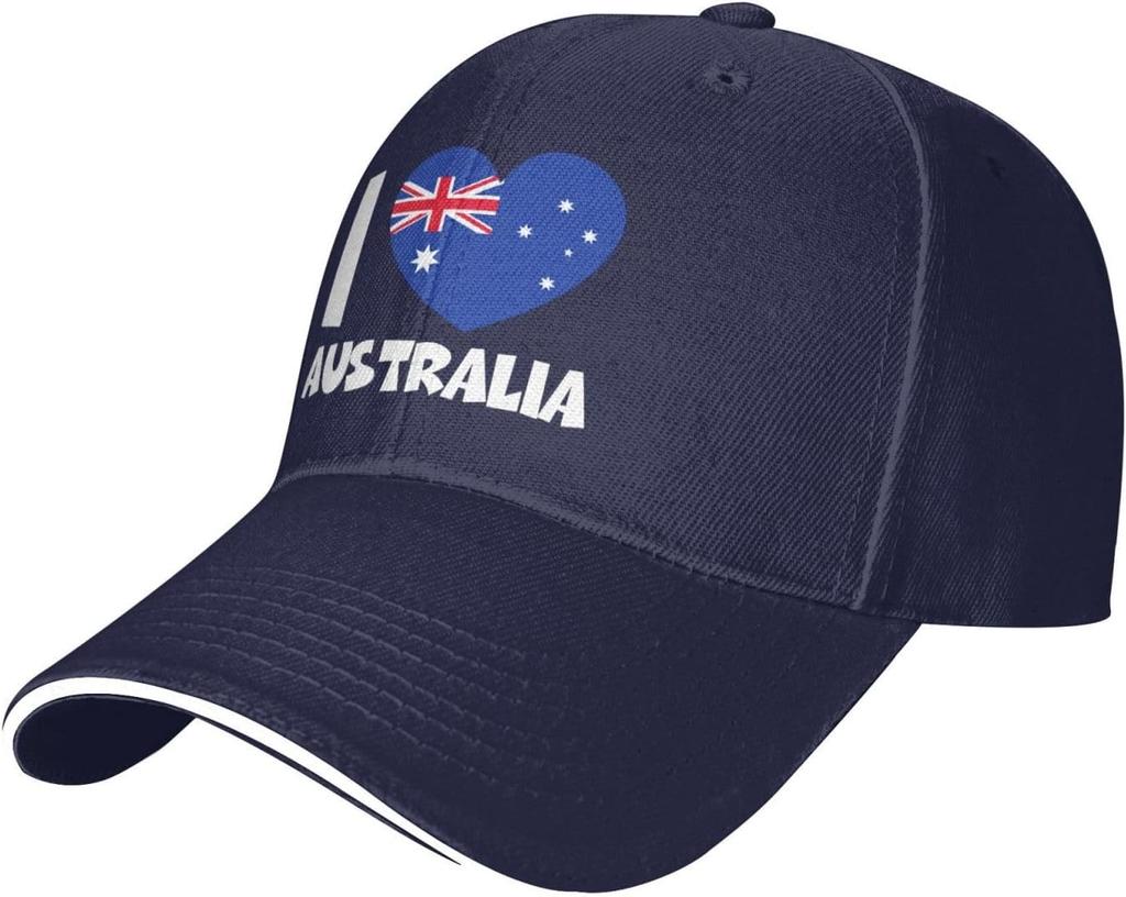 I Love Australia Heart Flag Baseball Cap Polyester Adjustable Casual Sport Outdoor Headwear