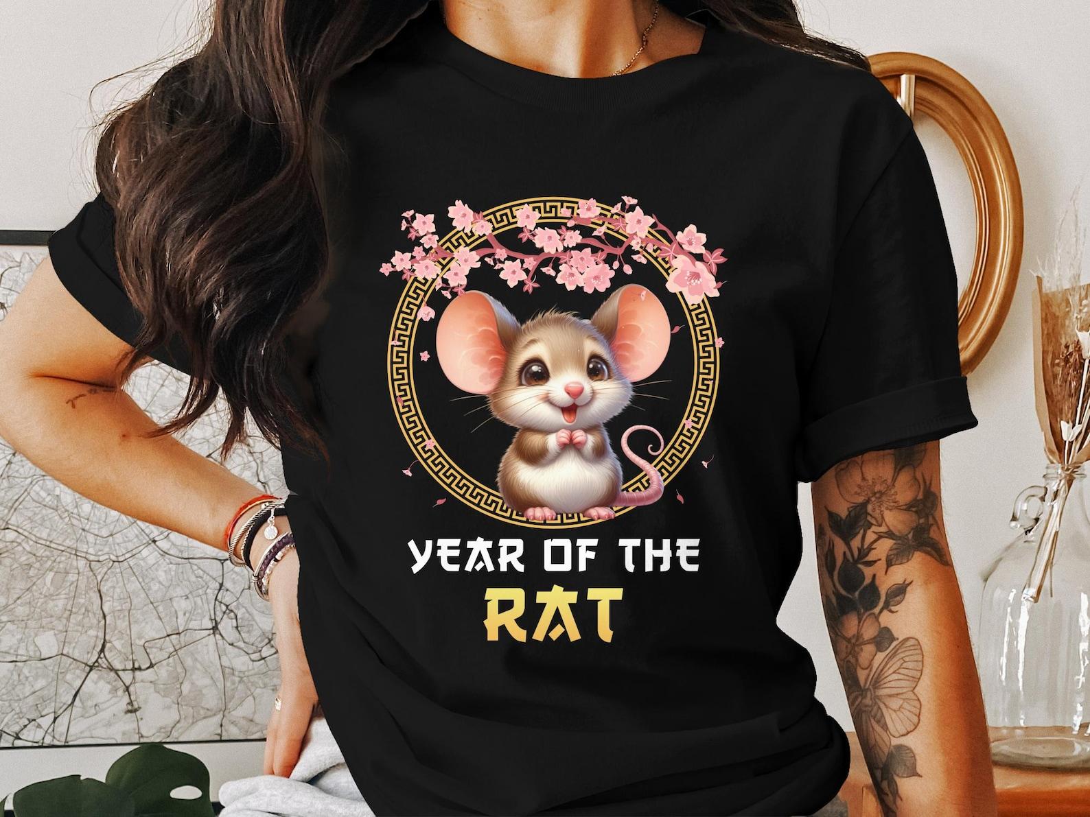 Cute Rat Chinese Zodiac Shirt, Lunar New Year Animal T-Shirt, Adorable Rat Tee, Chinese New Year Gift XL