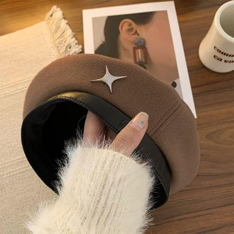 New Beret Children's Autumn Versatile Face Small Painter Hat Winter Warm Literary Retro Octagonal Hat