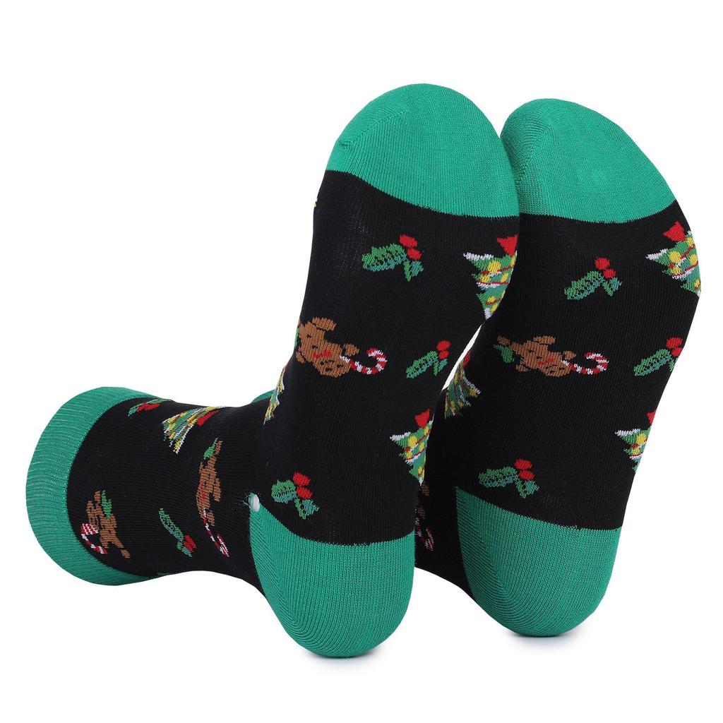Festive Mid-Calf Christmas Socks - Santa & Elk Design