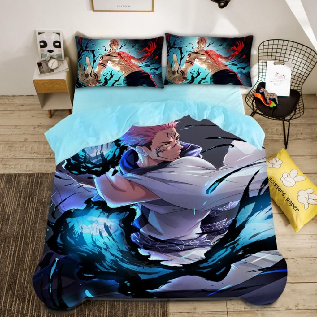 3D-Anime-Bettbezug Satoru Gojo, japanischer berühmter Anime-Bettbezug-Set für Jungen, 3D-gedruckter Bettbezug Sukuna, Schlafzimmerdekoration