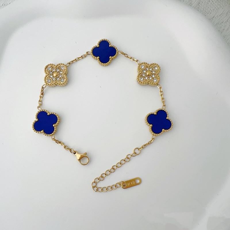 

Новый большой двухсторонний браслет с боковыми канавками в виде листьев и травы, блестящий браслет из титановой стали, легкий роскошный дизайн, не выцветающий браслет 21cm синий