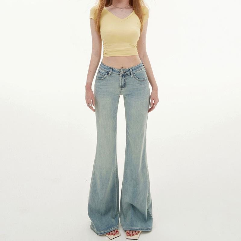 Women's Light Blue Micro-Flared Low-Waist Jeans: New for Spring & Autumn 2025, Slim Fit, Elastic, Spicy Girl Style