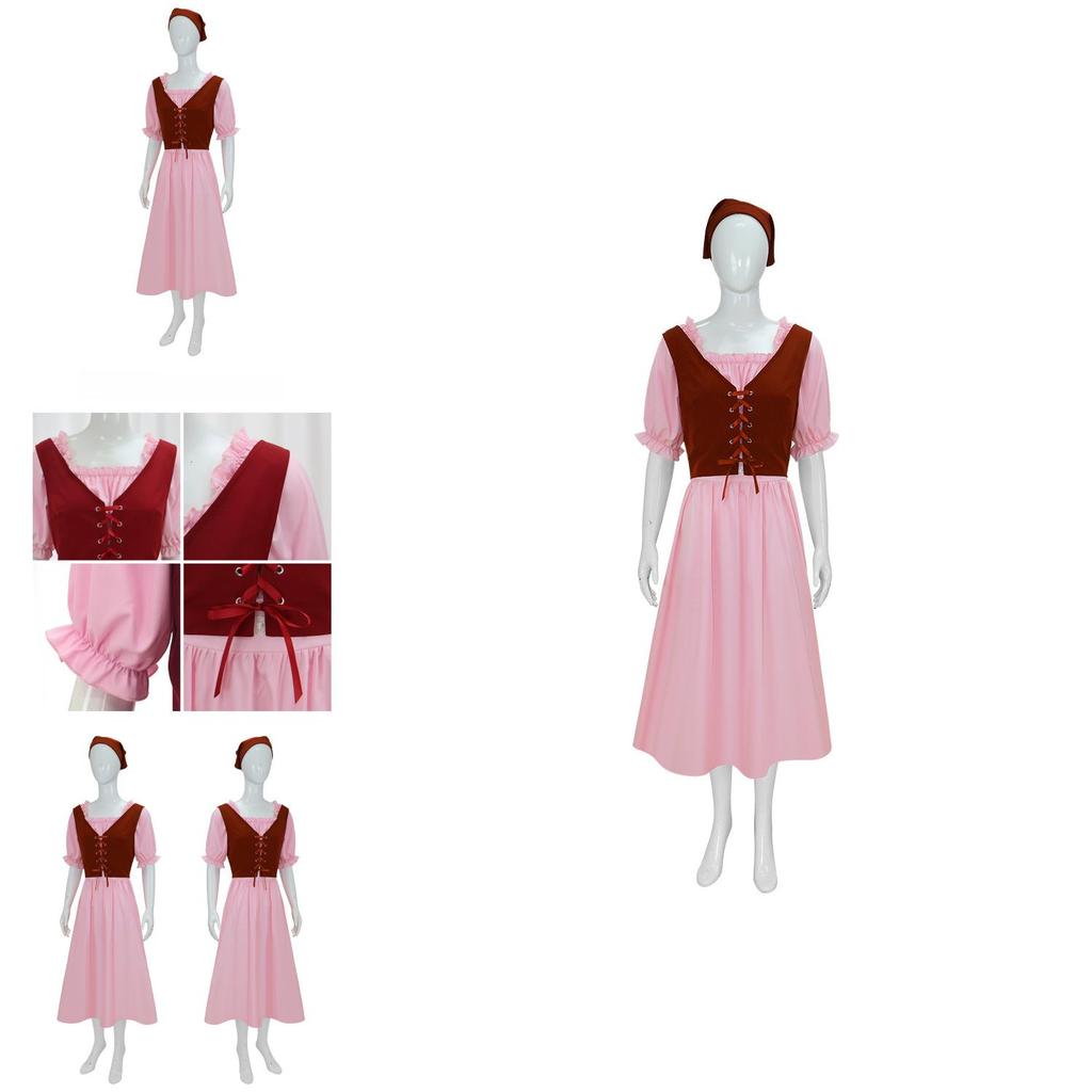 Europäisches Fantasy Vintage Rosa Kurzarm Partykleid für Erwachsene