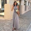 Vestido de noche elegante de satén gris con temperamento europeo y americano transfronterizo vestido ropa de mujer primavera y verano estación independiente