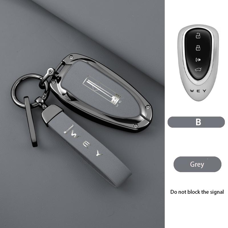New Zinc Alloy Leather Car Remote Key Case Cover Shell For Great Wall Wey Lanshan Dht-Phev New Energy Auto Keychain Accessories