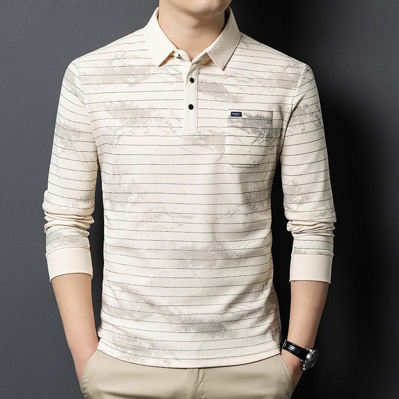 Pánské tričko s dlouhým rukávem, pulovr, ležérní trendy potisk, polokošile s klopou