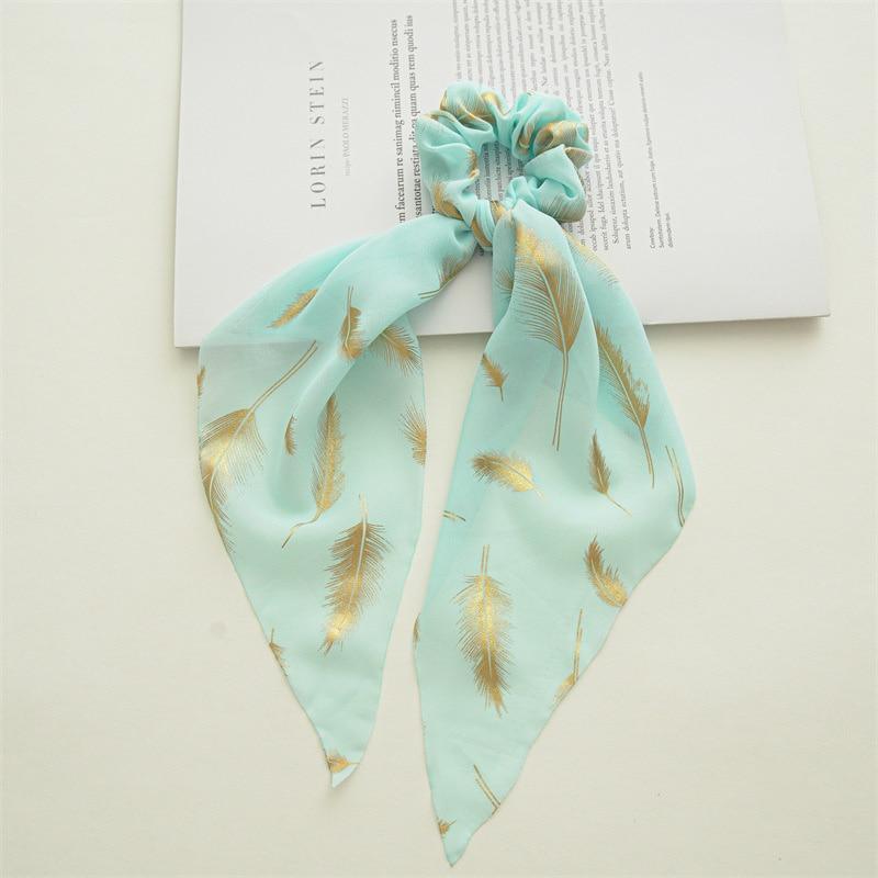 Korean Chiffon Feather Hair Ribbon Scarf Vintage Simple Hair Loop Tie Elastic Hairband For Women Girl Hair Accessories Headbands