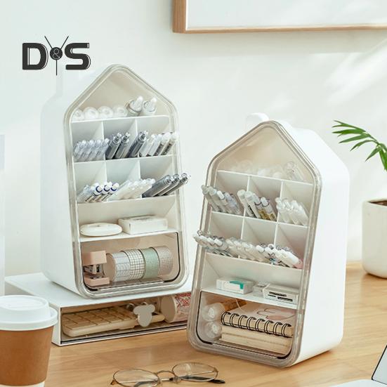 

Многофункциональный ящик для хранения с прозрачными ящиками, наклонные отделения большой емкости, органайзер для кистей для макияжа, держатель для канцелярских принадлежностей Small