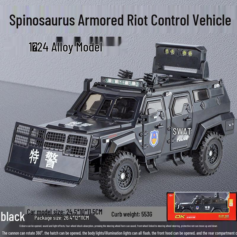 

Большой 1/24 Спинозавр Бронированный Полицейский Автомобиль для Подавления Беспорядков Сплав Модель Игрушечной Машинки для Мальчиков