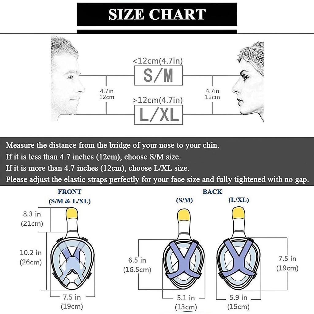 Silicone Full Face Snorkel Mask 180 Degree View Anti Fog Leak Proof Breathing Tube Camera Mount Swimming Safety Gear