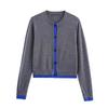 European & American Autumn Women's Round Neck Color Block Patchwork Knit Cardigan Sweater Coat
