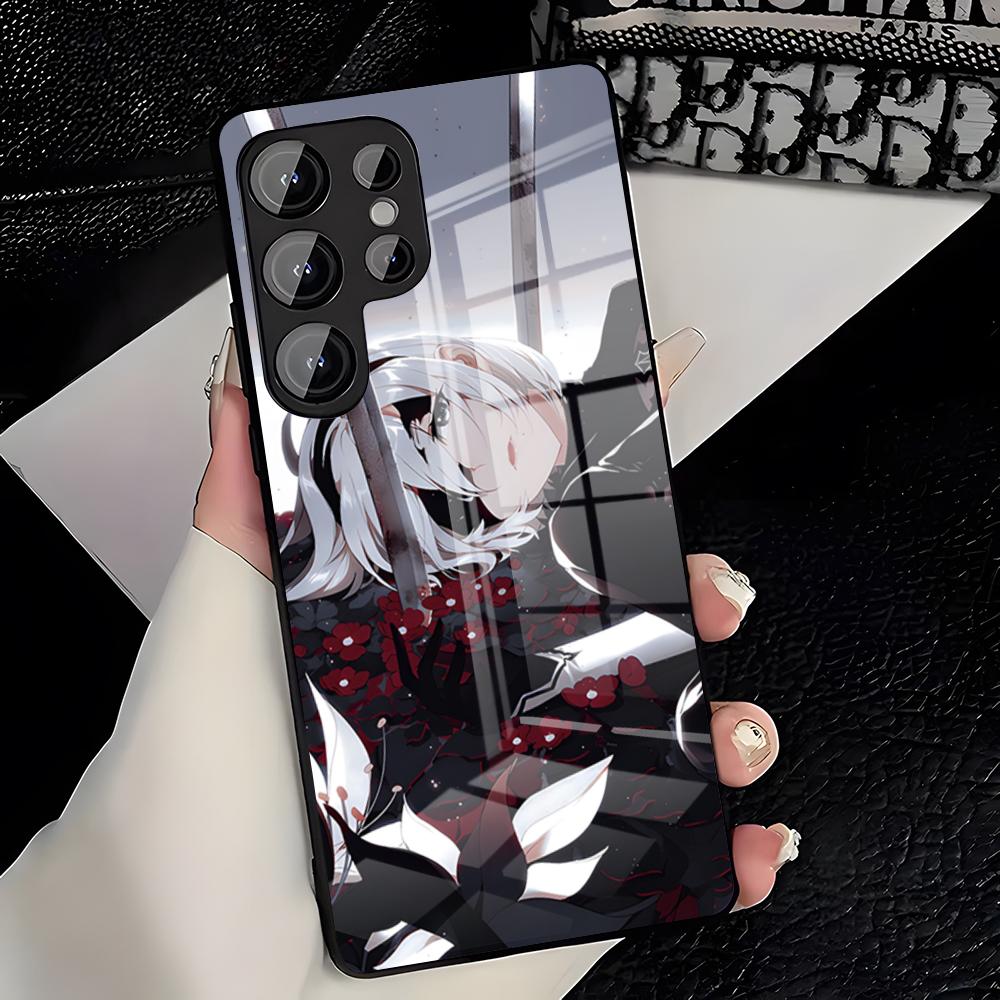 N-NieR Automata 2B Phone Case For Samsung S26 S25 Plus S20 S20 Plus S22 Ultra S23 FE S21 Plus S21 Ultra Glass Cover