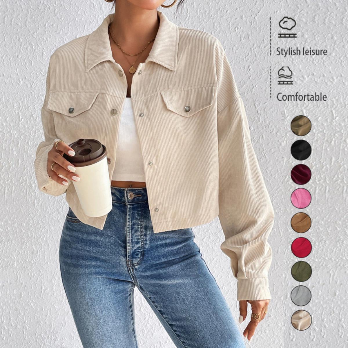 

Темпераментный приталенный короткий кардиган на молнии с лацканом и вельветовая куртка XL абрикосовый