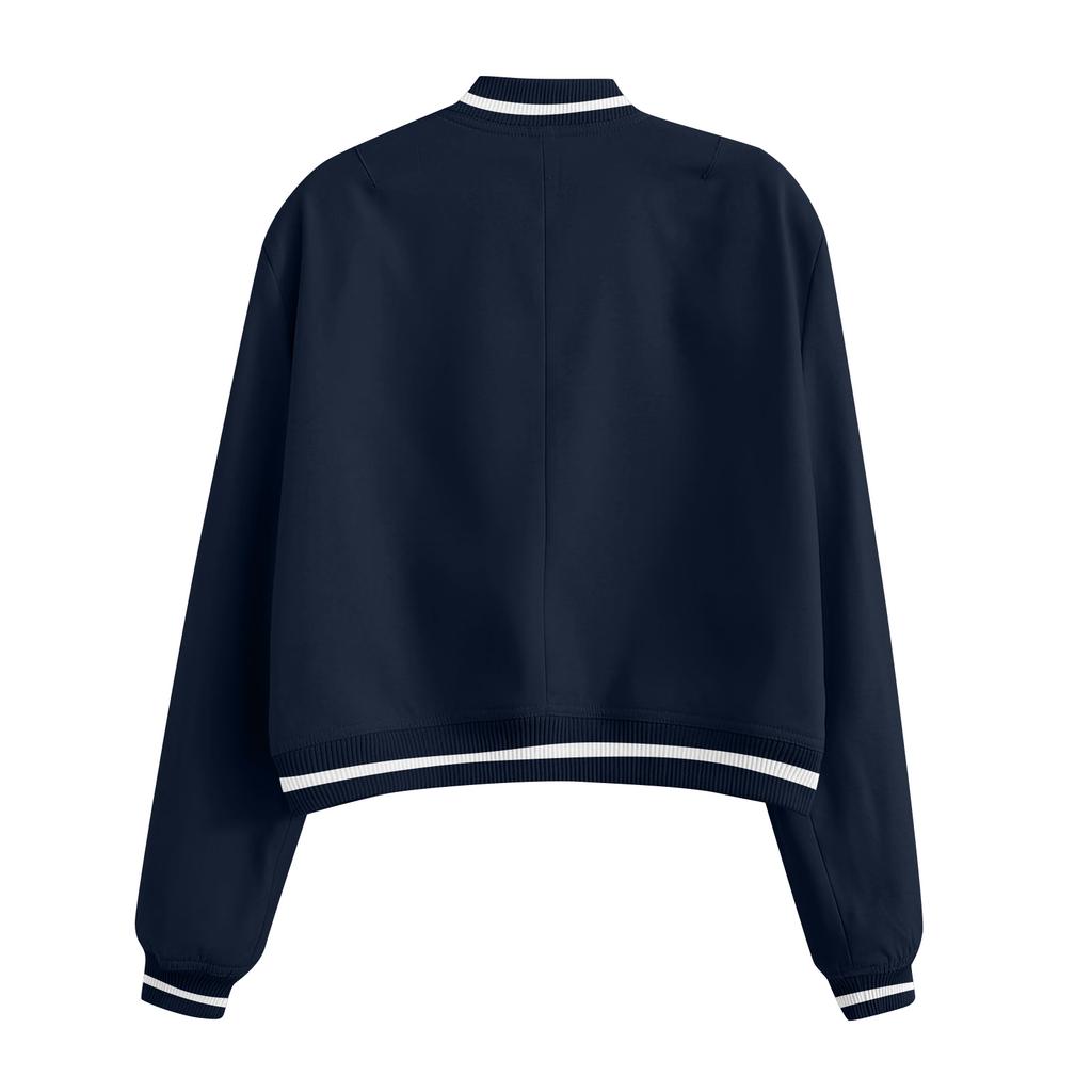 Ladies' Fashion Large Pocket Short Long Sleeve Button Jacket Coat