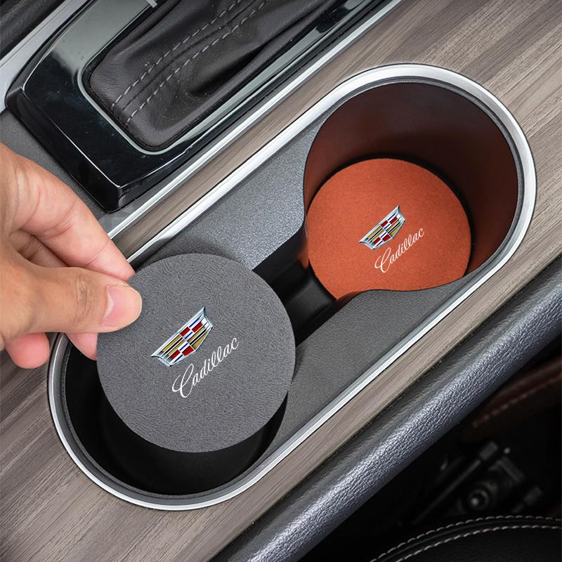 2Pcs Car Suede Water Cup Pad Anti-slip Coaster Accessorys for Cadillac ATS BLS CT4 CT6 CTS ESCALADE STS XLR XT4 XT5 XTS SLS