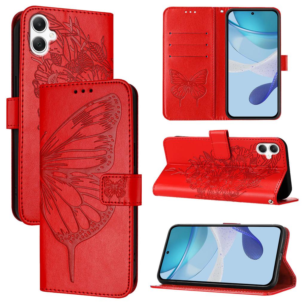 For Samsung Galaxy A06 4G Wallet Case with Wrist Strap Butterfly Imprint Leather Phone Cover