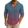 Men's Hooded T-shirt Gradient Color Cotton And Linen Men's Casual Long-sleeved Top