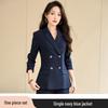 Women's Autumn Black Double-Breasted Blazer and Pants Set - Professional Slim Fit for Business and Interviews