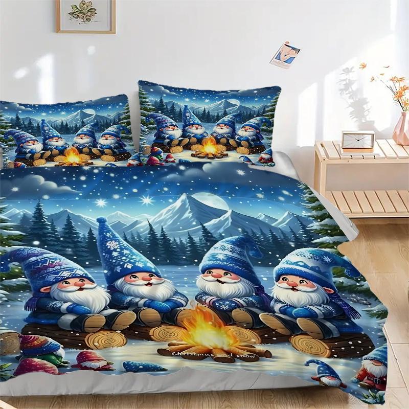 

3-компонентный рождественский комплект постельного белья Семья снежных гномов -Праздничное украшение для спальни, гостевой комнаты, гостиной 1267a 135x200cm