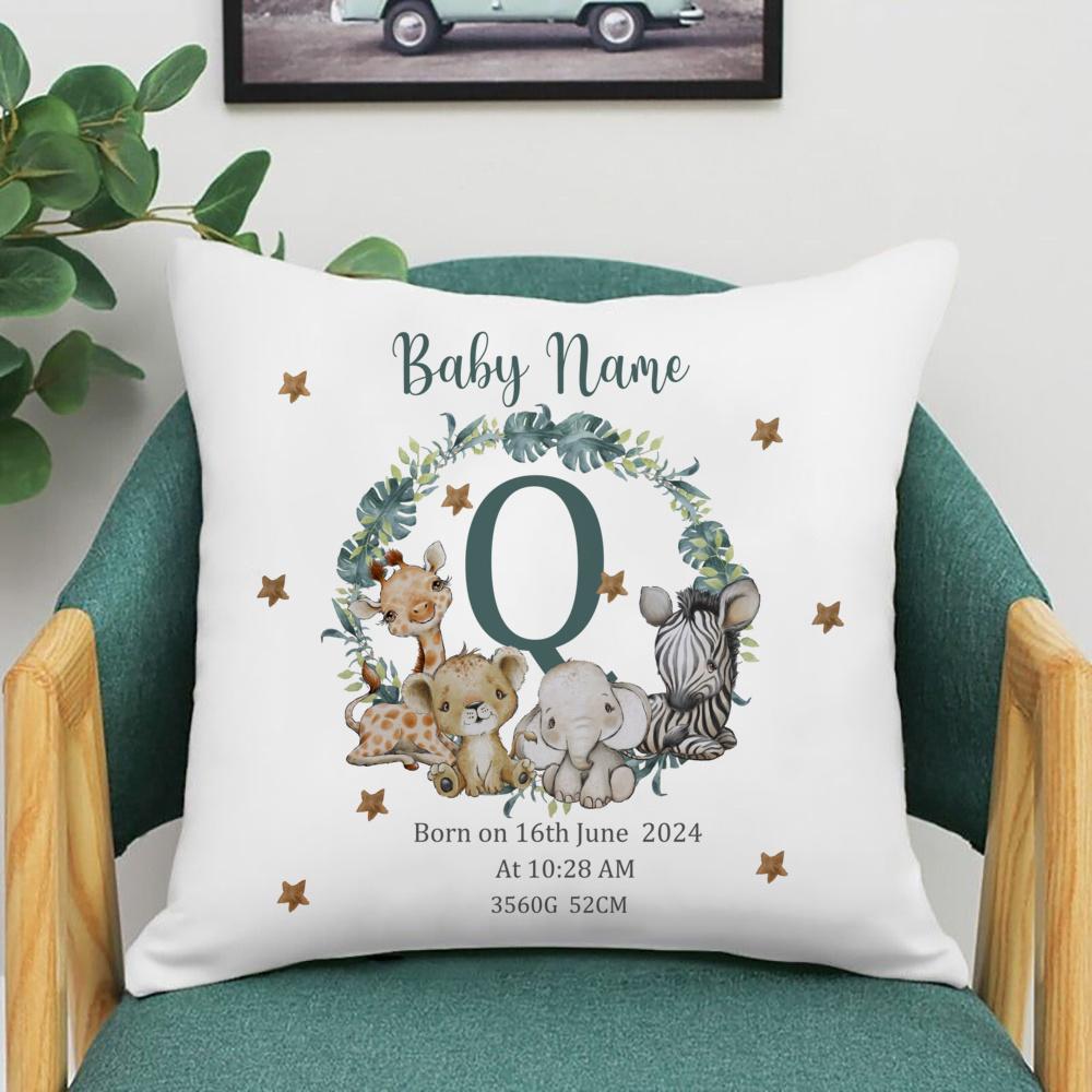 Personalized Safari Animal with Name Pillow Case Nursery Cushion Cover Bedroom Kids Wild Party Decor Pillowcase Baby Shower Gift