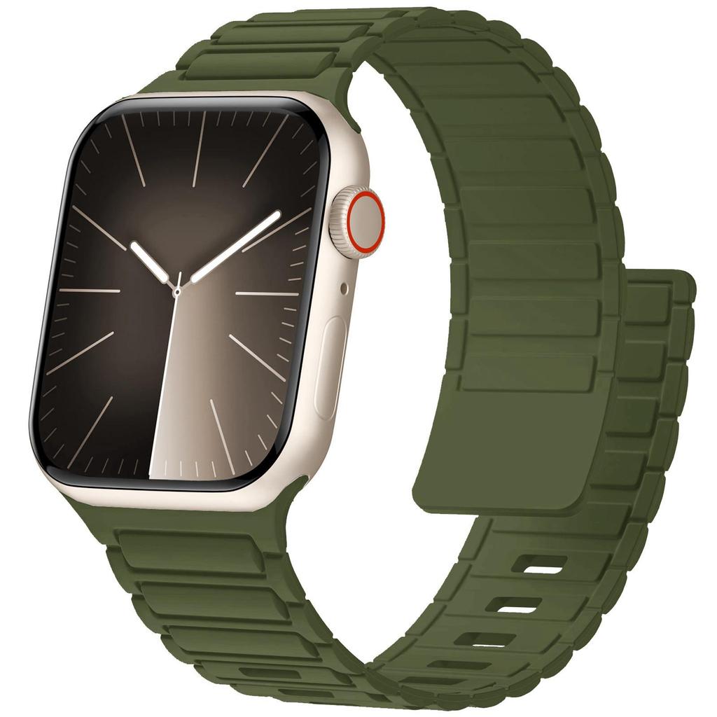 Bracelet Magnétique en Silicone Robuste pour Apple iWatch S11 - Boucle à Trois Perles Ultra Sécurisée
