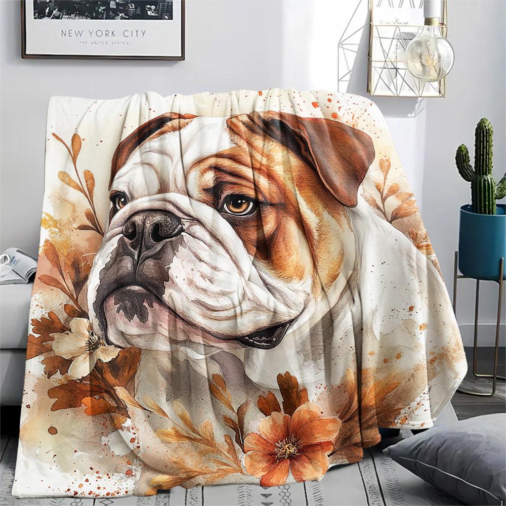 Bulldog Print Flannel Blanket, High quality Comfortable for All Seasons, Home Decor, Warmth and Comfort, Perfect for Christmas Gifts