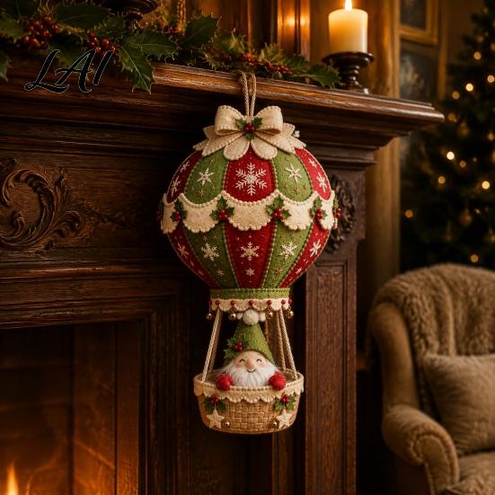 Holiday Handmade Gift Sets DIY Christmas Hot Air Balloon Hanging Ornament Kit 3D Fabric Craft Festive Home Decor Ornaments Project with Santa