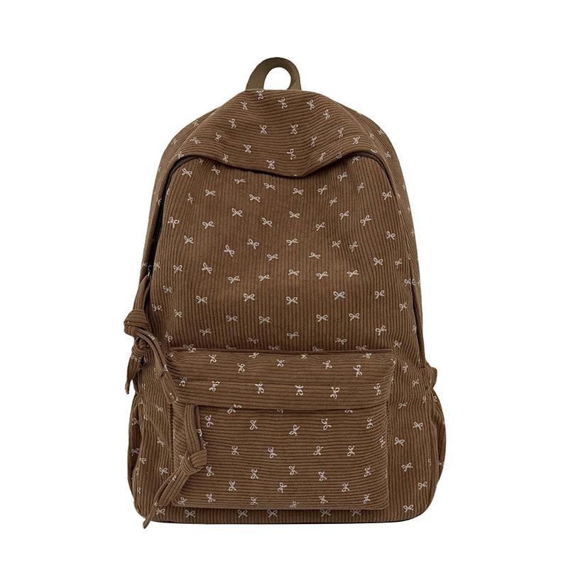 Schoolbag Corduroy Bow Middle School High School Student School Bag Women's Large Capacity Versatile Backpack Girl Cute Travel Backpack