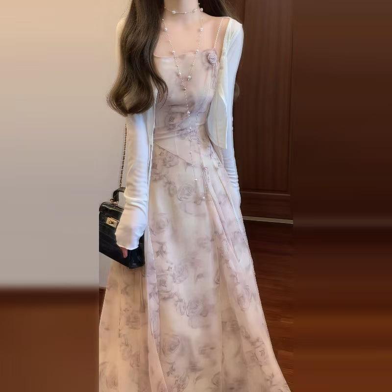 New Products, Coffee Break French Floral Suspender Dress, Children's Spring New Models, Small People Wear Spring Temperament