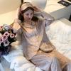 Coffee Leopard Print Korean Pajamas Women's Ice Silk Silk Autumn and Winter Comfortable Long-sleeved Loungewear Suit Can Be Worn Outside
