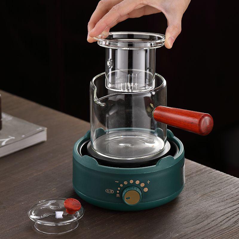 Teaware Teapot, High Temperature Resistant Glass Tea Maker, Kettle, Wooden Side Handle Single Pot with Filter, Kung Fu Tea Set