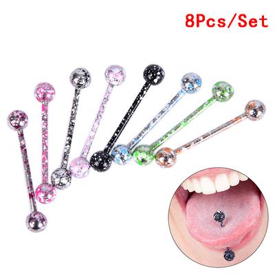 8 Pçs/set Mix Colorido Bola de Aço Inoxidável Barra de Língua Anel Body Piercing Joias