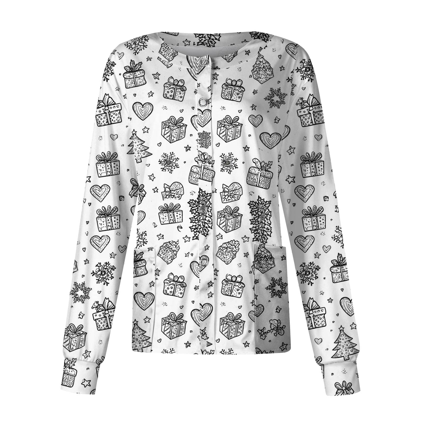 Women s Casual Long Sleeve Single Breasted Printed Dry- Top L