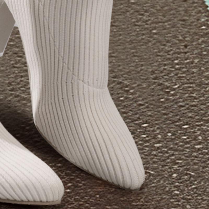 2024 Autumn Hot Sale Women's Knited Sock Boots Autumn Winter Sexy Over-the-Knee Boots Pointed Toe Thick High Heels Long Botas