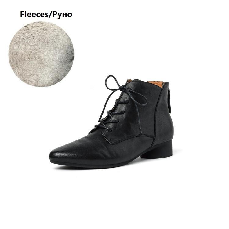 

Fashion NEW Autumn/Winter Women Boots Pointed Toe Low Heel Shoes Genuine Leather Shoes for Women Lace-up Ankle Boots Zipper Modern Boots 34